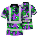 Hi Vis Polo Shirt Reflective Tapes Violet Green Parrot Custom Name Safety Workwear For Workers, Truckers, Operators