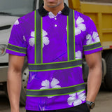Hi Vis Polo Shirt Reflective Tapes Violet Neon Custom Name Safety Workwear For Workers, Truckers, Operators