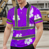 Hi Vis Polo Shirt Reflective Tapes Violet Neon Custom Name Safety Workwear For Workers, Truckers, Operators