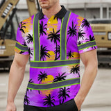 Hi Vis Polo Shirt Reflective Tapes Violet Neon Flowers Custom Name