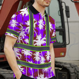 Hi Vis Polo Shirt Reflective Tapes Violet Neon Flowers Custom Name Safety Workwear For Workers, Truckers, Operators