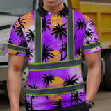 Hi Vis Polo Shirt Reflective Tapes Violet Neon Flowers Custom Name
