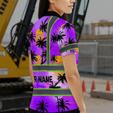 Hi Vis Polo Shirt Reflective Tapes Violet Neon Flowers Custom Name