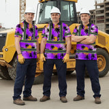 Hi Vis Polo Shirt Reflective Tapes Violet Neon Flowers Custom Name