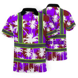 Hi Vis Polo Shirt Reflective Tapes Violet Neon Flowers Custom Name Safety Workwear For Workers, Truckers, Operators