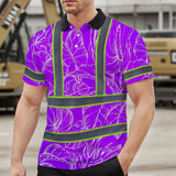 Hi Vis Polo Shirt Reflective Tapes Violet Neon Flowers Custom Name Safety Workwear For Workers, Truckers, Operators