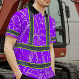 Hi Vis Polo Shirt Reflective Tapes Violet Neon Flowers Custom Name Safety Workwear For Workers, Truckers, Operators