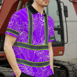 Hi Vis Polo Shirt Reflective Tapes Violet Neon Flowers Custom Name Safety Workwear For Workers, Truckers, Operators