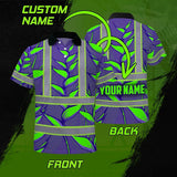 Hi Vis Polo Shirt Reflective Tapes Violet Neon Green Heliconia Custom Name Safety Workwear For Workers, Truckers, Operators