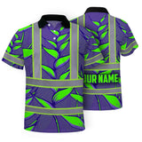 Hi Vis Polo Shirt Reflective Tapes Violet Neon Green Heliconia Custom Name Safety Workwear For Workers, Truckers, Operators