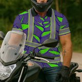 Hi Vis Polo Shirt Reflective Tapes Violet Neon Green Heliconia Custom Name Safety Workwear For Workers, Truckers, Operators