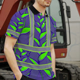 Hi Vis Polo Shirt Reflective Tapes Violet Neon Green Heliconia Custom Name Safety Workwear For Workers, Truckers, Operators
