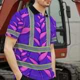 Hi Vis Polo Shirt Reflective Tapes Violet Neon Pink Heliconia Custom Name Safety Workwear For Workers, Truckers, Operators