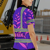 Hi Vis Polo Shirt Reflective Tapes Violet Neon Pink Heliconia Custom Name Safety Workwear For Workers, Truckers, Operators