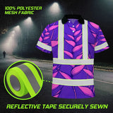 Hi Vis Polo Shirt Reflective Tapes Violet Neon Pink Heliconia Custom Name Safety Workwear For Workers, Truckers, Operators