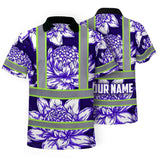 Hi Vis Polo Shirt Reflective Tapes Violet Neon White Protea Custom Name Safety Workwear For Workers, Truckers, Operators