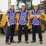 Hi Vis Polo Shirt Reflective Tapes Violet Neon White Protea Custom Name Safety Workwear For Workers, Truckers, Operators
