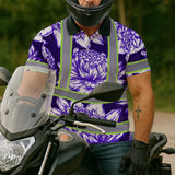 Hi Vis Polo Shirt Reflective Tapes Violet Neon White Protea Custom Name Safety Workwear For Workers, Truckers, Operators