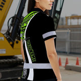 Hi Vis Polo Shirt Reflective Tapes White Green Polynesian Tribal Custom Name Safety Workwear For Workers, Truckers, Operators