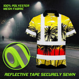 Hi Vis Polo Shirt Reflective Tapes Yellow Coconut Tree Custom Name Safety Workwear For Workers, Truckers, Operators