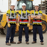 Hi Vis Polo Shirt Reflective Tapes Yellow Coconut Tree Custom Name Safety Workwear For Workers, Truckers, Operators