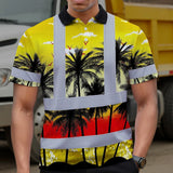 Hi Vis Polo Shirt Reflective Tapes Yellow Coconut Tree Custom Name Safety Workwear For Workers, Truckers, Operators