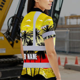 Hi Vis Polo Shirt Reflective Tapes Yellow Coconut Tree Custom Name Safety Workwear For Workers, Truckers, Operators