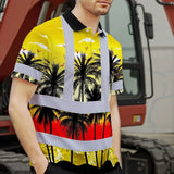 Hi Vis Polo Shirt Reflective Tapes Yellow Coconut Tree Custom Name Safety Workwear For Workers, Truckers, Operators