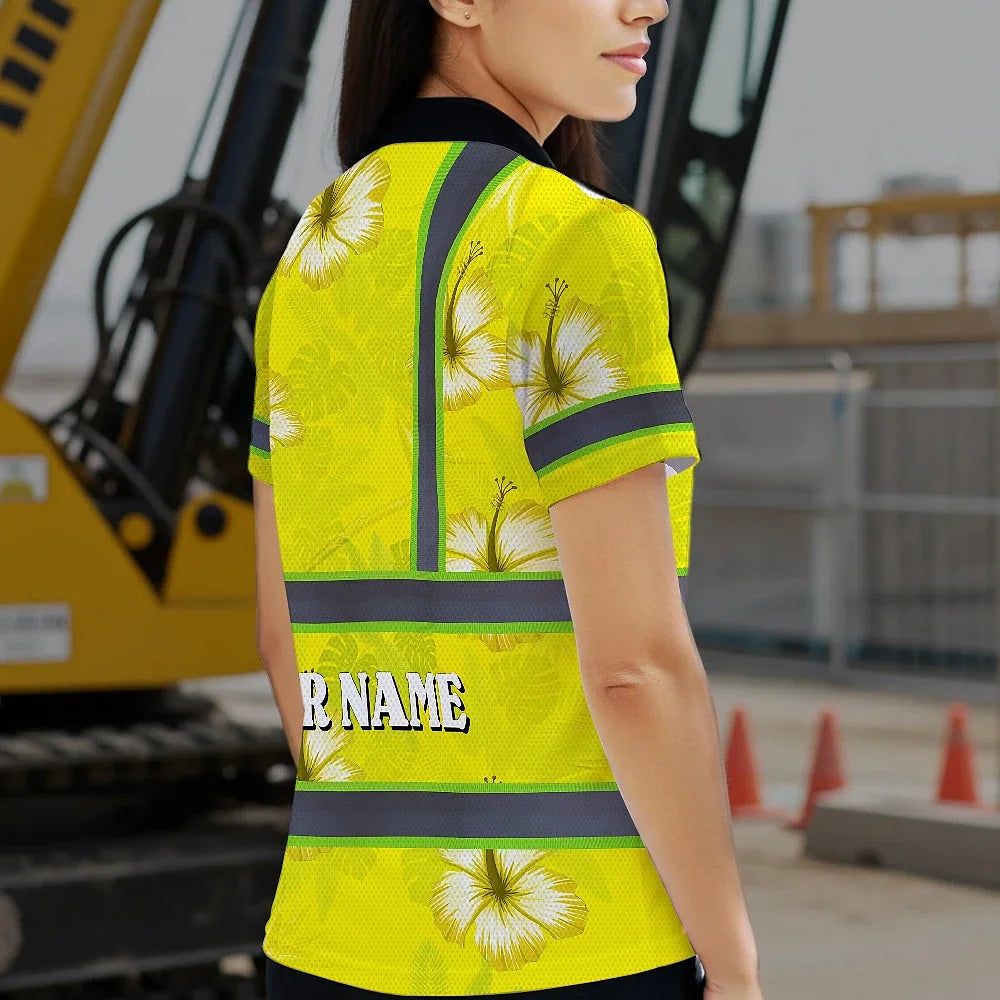 Hi Vis Polo Shirt Reflective Tapes Yellow Neon Custom Name Safety Workwear For Workers, Truckers, Operators