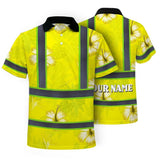 Hi Vis Polo Shirt Reflective Tapes Yellow Neon Custom Name Safety Workwear For Workers, Truckers, Operators