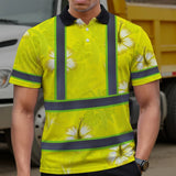 Hi Vis Polo Shirt Reflective Tapes Yellow Neon Custom Name Safety Workwear For Workers, Truckers, Operators