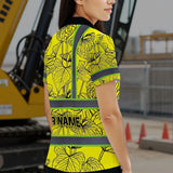 Hi Vis Polo Shirt Reflective Tapes Yellow Neon Flowers Custom Name Safety Workwear For Workers, Truckers, Operators