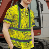 Hi Vis Polo Shirt Reflective Tapes Yellow Neon Flowers Custom Name Safety Workwear For Workers, Truckers, Operators