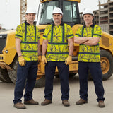 Hi Vis Polo Shirt Reflective Tapes Yellow Neon Flowers Custom Name Safety Workwear For Workers, Truckers, Operators