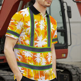 Hi Vis Polo Shirt Reflective Tapes Yellow Neon Flowers Custom Name Safety Workwear For Workers, Truckers, Operators