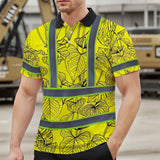 Hi Vis Polo Shirt Reflective Tapes Yellow Neon Flowers Custom Name Safety Workwear For Workers, Truckers, Operators