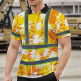 Hi Vis Polo Shirt Reflective Tapes Yellow Neon Flowers Custom Name Safety Workwear For Workers, Truckers, Operators