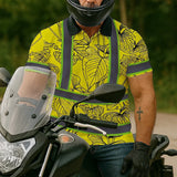 Hi Vis Polo Shirt Reflective Tapes Yellow Neon Flowers Custom Name Safety Workwear For Workers, Truckers, Operators