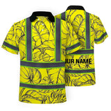 Hi Vis Polo Shirt Reflective Tapes Yellow Neon Flowers Custom Name Safety Workwear For Workers, Truckers, Operators