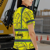 Hi Vis Polo Shirt Reflective Tapes Yellow Neon Flowers Custom Name Safety Workwear For Workers, Truckers, Operators