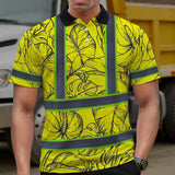 Hi Vis Polo Shirt Reflective Tapes Yellow Neon Flowers Custom Name Safety Workwear For Workers, Truckers, Operators