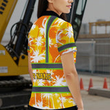 Hi Vis Polo Shirt Reflective Tapes Yellow Neon Flowers Custom Name Safety Workwear For Workers, Truckers, Operators