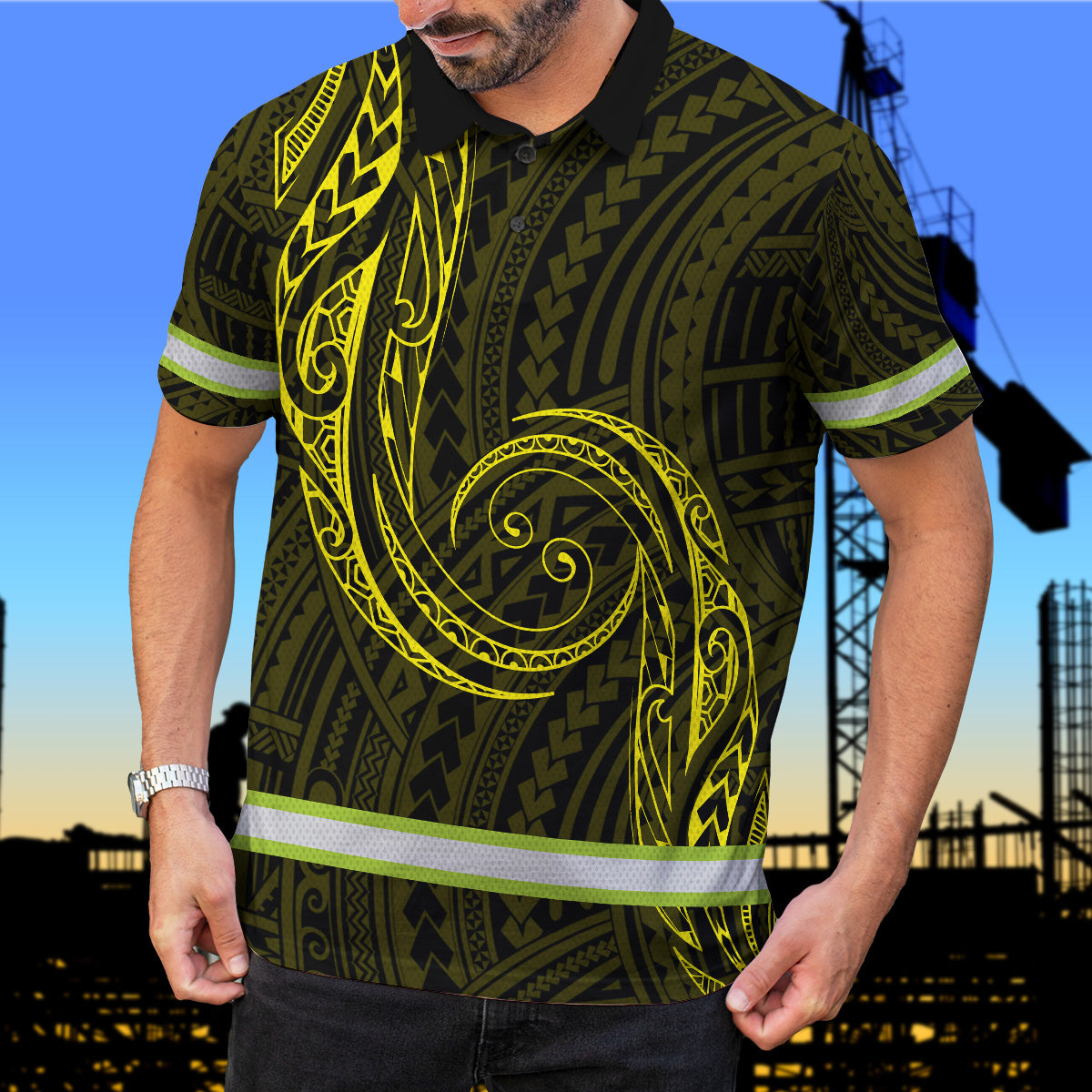Hi Vis Polo Shirt Reflective Tapes Yellow Neon Hawaii Custom Name Safety