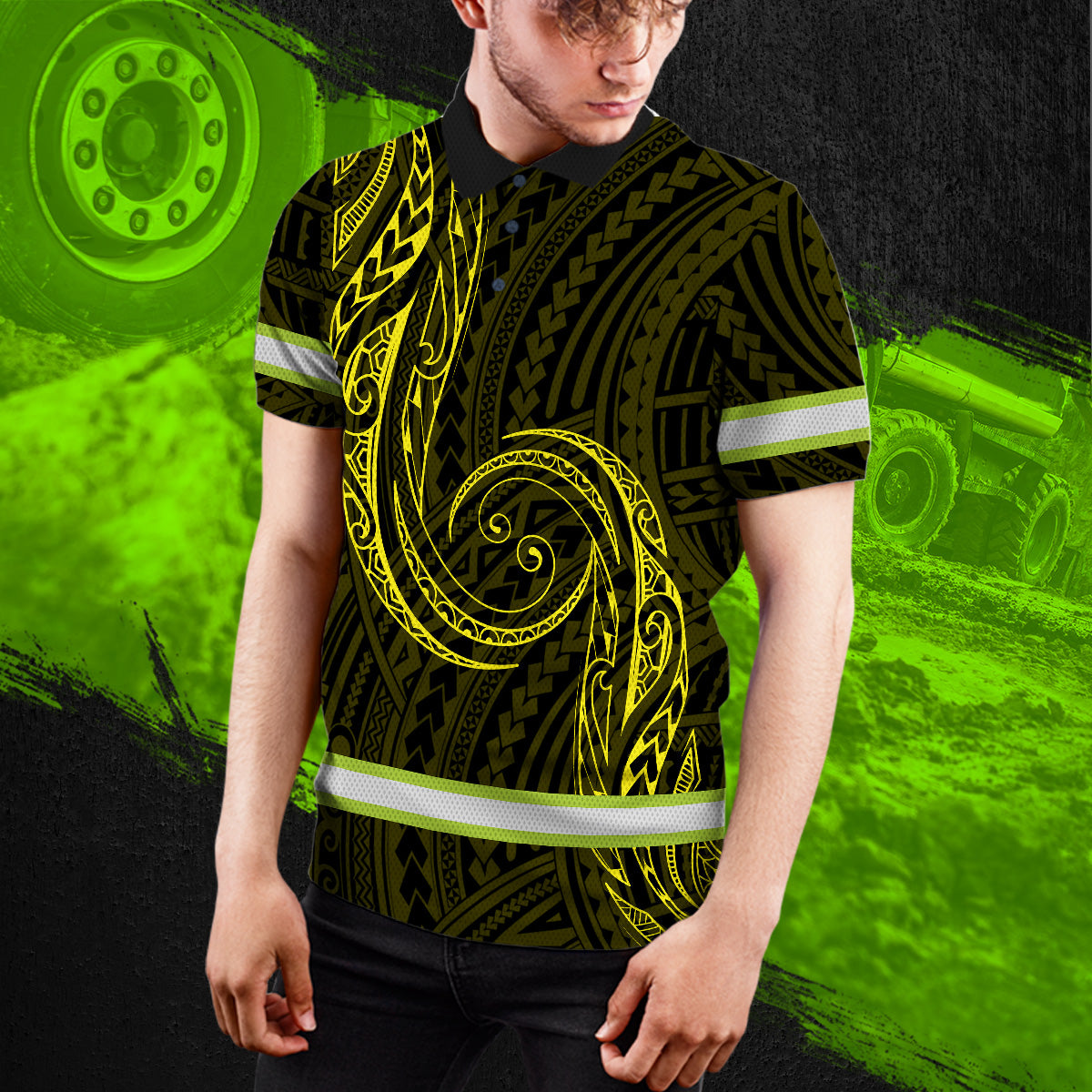 Hi Vis Polo Shirt Reflective Tapes Yellow Neon Hawaii Custom Name Safety