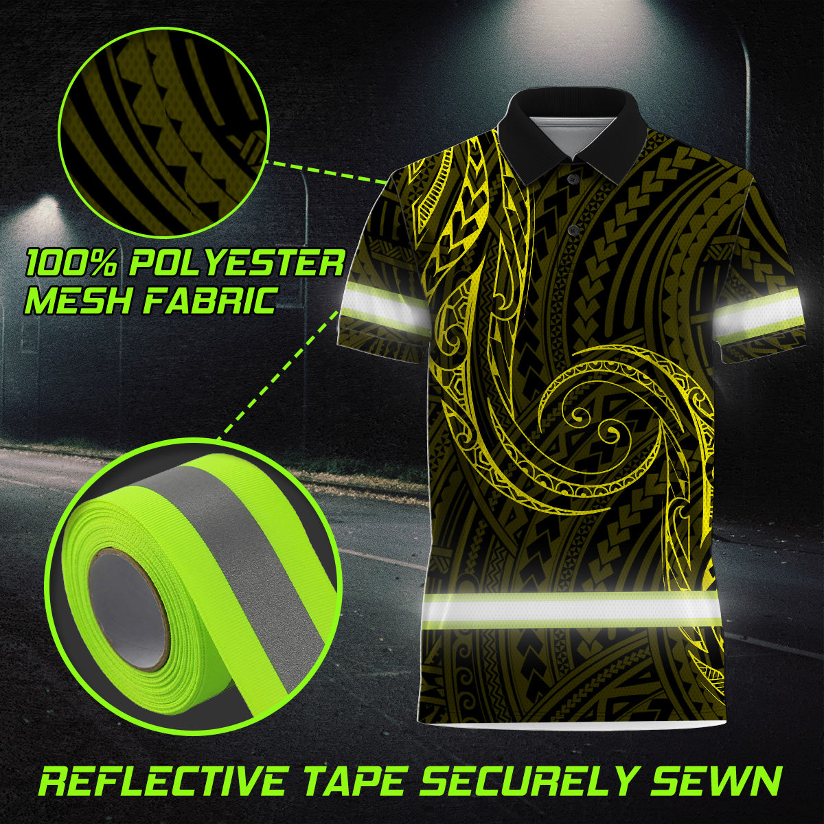 Hi Vis Polo Shirt Reflective Tapes Yellow Neon Hawaii Custom Name Safety