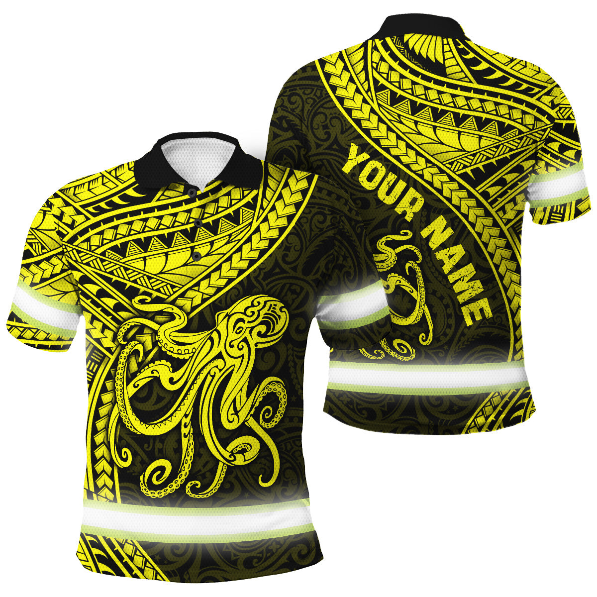 Hi Vis Polo Shirt Reflective Tapes Yellow Neon Hawaii Octopus