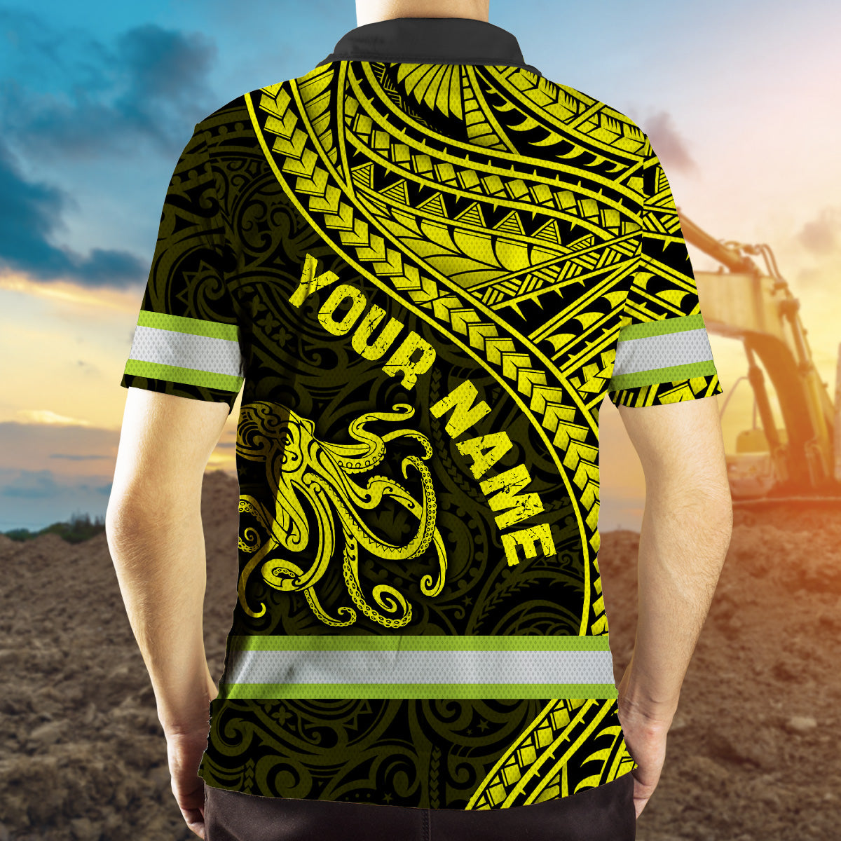 Hi Vis Polo Shirt Reflective Tapes Yellow Neon Hawaii Octopus