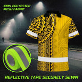 Hi Vis Polo Shirt Reflective Tapes Yellow Polynesian Custom Name Safety Workwear For Workers, Truckers, Operators