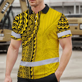Hi Vis Polo Shirt Reflective Tapes Yellow Polynesian Custom Name Safety Workwear For Workers, Truckers, Operators