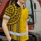 Hi Vis Polo Shirt Reflective Tapes Yellow Polynesian Custom Name Safety Workwear For Workers, Truckers, Operators